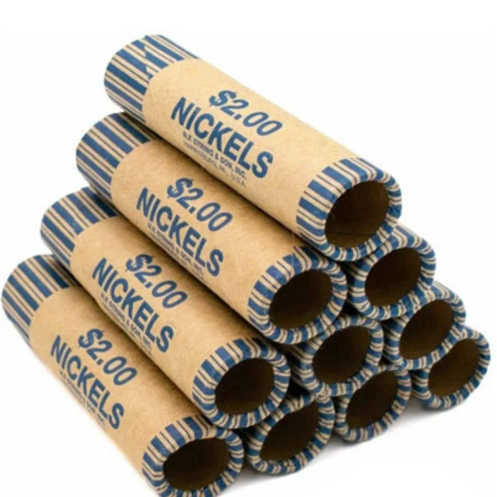36 ROLLS PREFORMED NICKELS COIN WRAPPERS TUBES 5 CENTS (Holds $2 Each) (1 Pack)